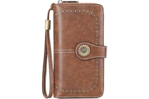 SENDEFN Wallet for Women RFID Blocking Leather Clutch Long Purse Large Capacity Credit Card Holder Wristlet
