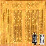 Ollny 300LED Curtain Lights 3x3m Mains Powered Waterfall with Remote 8 Modes
