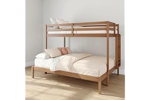 Grain & Grove Bear Twin XL Over Queen Bunk Bed, Sturdy Bunk Bed Frame for Kids, Plywood Bunk with Ladder, Guardrail, and Slats, No Box Spring Required, Oak Embossed Pecan