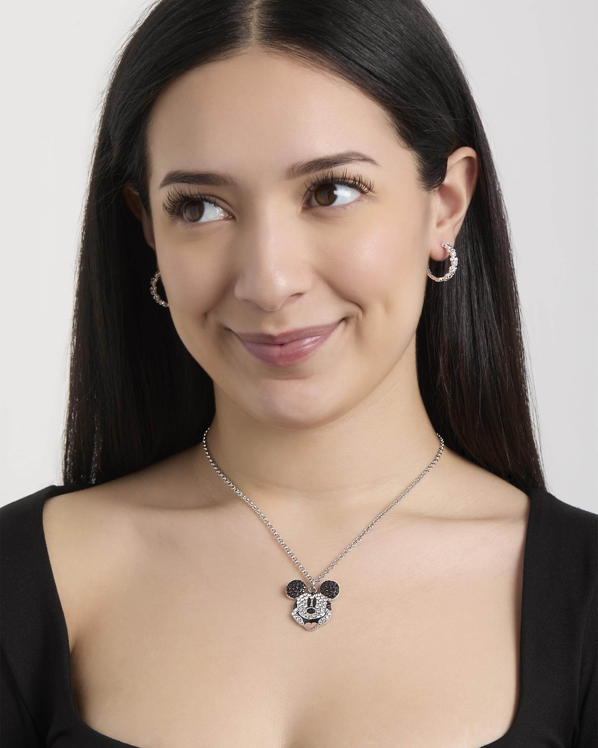 Mickey Mouse Endless Hoop Earrings for Women Official License, Silver or Yellow Gold Flash-Plated Cubic Zirconia Disney Hoops