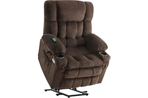 MCombo Dual Motor Power Lift Recliner Chair with Massage and Heat for Elderly People, Infinite Position, USB Ports, Cup Holders, Fabric 7890 (Medium, Mocha)