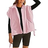 TAQCUX Sherpa Jacket for Women Casual Fleece Vest Oversized Sleeveless Outwear Warm Button Down Gilet with Pockets