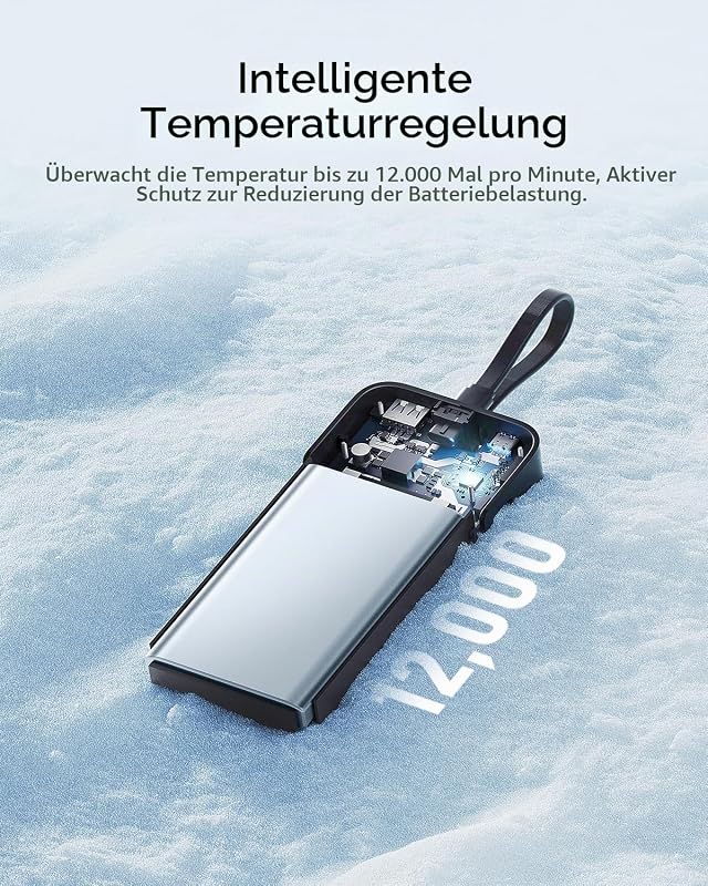CP24 20000 mAh Powerbank mit Integriertem USB-C-Kabel, 40W PD Schnellladung Power Bank mit 3 Anschlüssen Digitales Display für iPhone 17/16, Samsung S26/S25, iPad Pro, MacBook Air