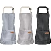 XLSXEXCL 3 Pack Stripes Kids Apron, Adjustable Kids Cooking Aprons with 2 Pockets, Cute Chef Baking Aprons for Boys and Girls