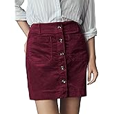 Dqbeng Women's Corduroy Mini Skirt High Waist Button Front A-Line Short Skirt with Pockets