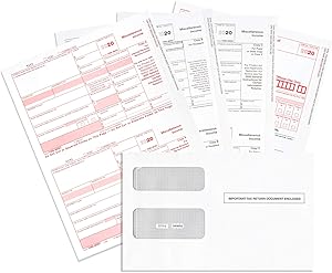 1099 MISC Forms 2020, 4 Part Tax Forms Kit, 50 Vendor Kit of Laser Forms, Compatible with QuickBooks and Accounting Software, 50 Self Seal Envelopes Included