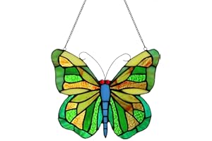 Alivagar Butterfly Tiffany Style Stained Glass Window Panel Sun Catcher Ornament Handcrafted Window Hangings