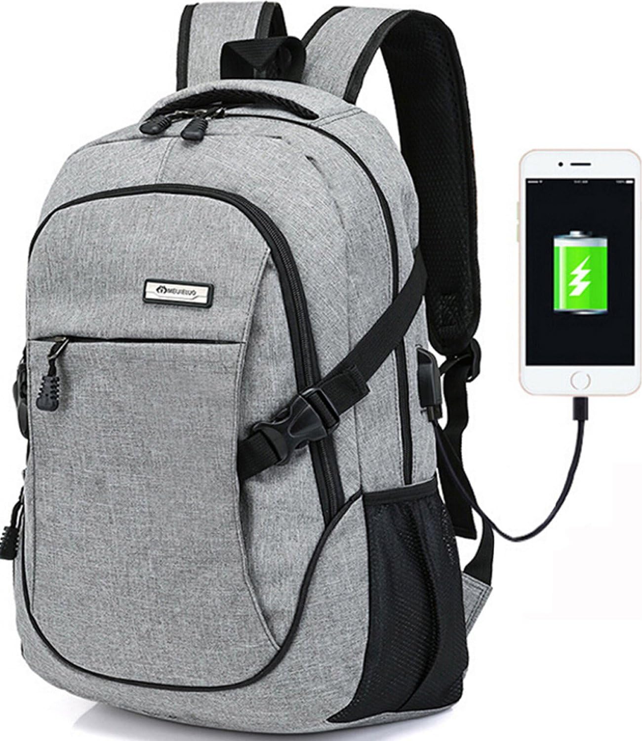 Laptop Computer Backpack Trustbag Business Water Resistant Polyester Backpack with USB Charging Port and Fits Under 15.6-Inch Laptop and Notebook (Grey)