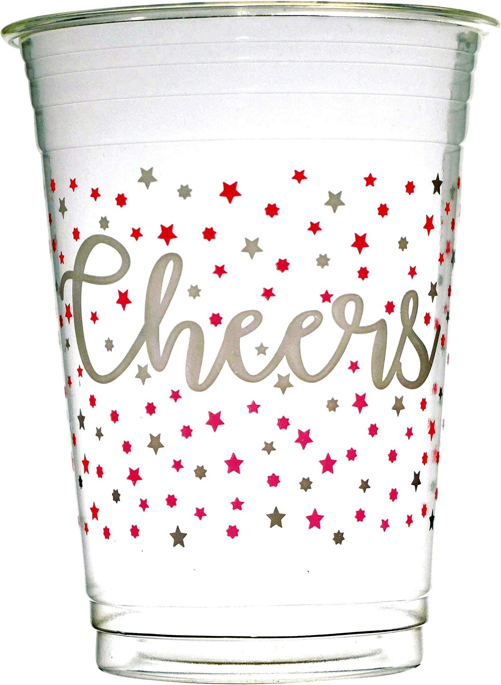 50 ct Cheers Compostable Clear Cold Drink Cups, 16 oz, Red & White