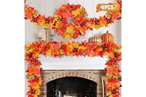 Palmatte 4 Pack Thanksgiving Fall Decorations for Home Porch, 5.8ft Indoor Outdoor Fall Decor Autumn Harvest Garland Leaves Fake Vines Room Decor Wedding Party Friendsgiving Decorations (Multicolor)