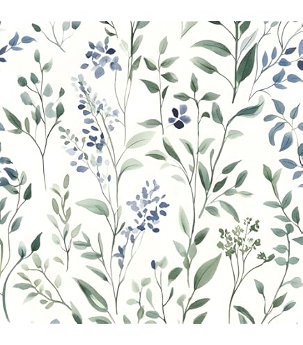 DWIND Vintage Peel And Stick Wallpaper Floral Botanical Grey/Sage Green