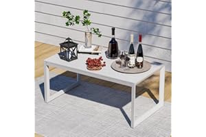RICNOD Outdoor Coffee Table for Patio, Aluminum All-Weather Modern Metal Coffee Table, Rectangle, White