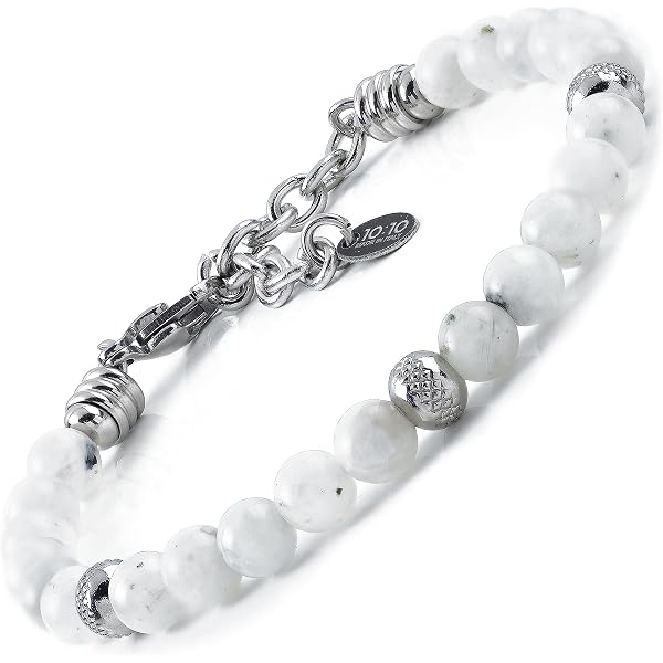 10:10 Bracciale Uomo Pietre Naturali 4 MM Acciaio Inox Braccialetto Made In Italy (Agata-Diaspro