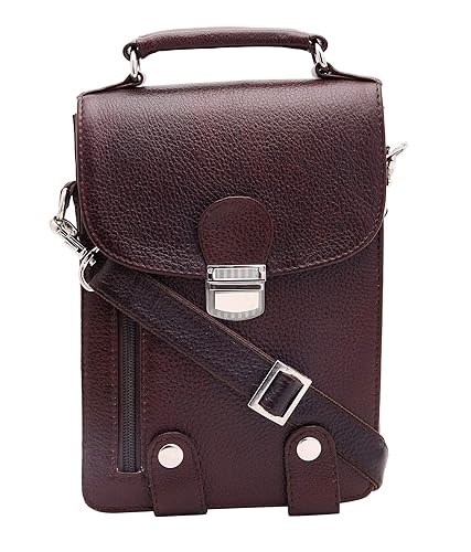 American-Elm Men Casual Maroon Genuine Leather Sling Bag