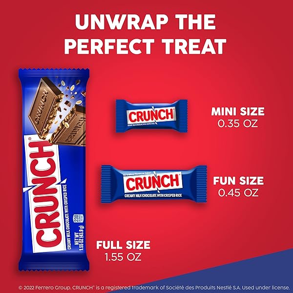CRUNCH MILK CHOCOLATE AND CRISPED RICE, FUN SIZE CANDY BARS, 12 BAGS, 10 OZ EACH BAG