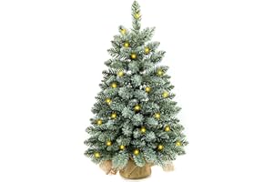 HSTEY 2 ft Mini Christmas Trees with 25 F5 LED Lights, 24" Decorated Burlap Artificial Tabletop Christmas Trees Home Party Decoration for Kitchen Dining Room Window