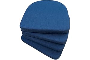 Eiury Kitchen Chair Cushion - 17"x16.5" Indoor Chair Pad with Ties for Dining Chairs - Non-Slip U-Shaped Rubber Back - Machine Washable Seat Cover Set of 4 - Bule