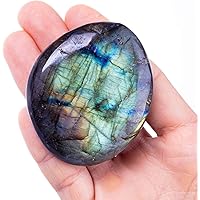 UFEEL Labradorite Palm Stone Crystal - Natural Chakra Reiki Polished Healing Pocket Worry Stone Crystal for Anxiety Stress Re