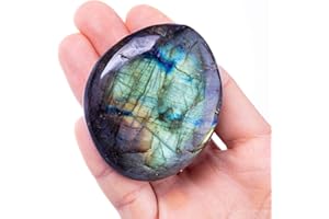 UFEEL Labradorite Palm Stone Crystal Natural Chakra Reiki Polished Healing Pocket Worry Stone Crystal for Anxiety Stress Relief Therapy