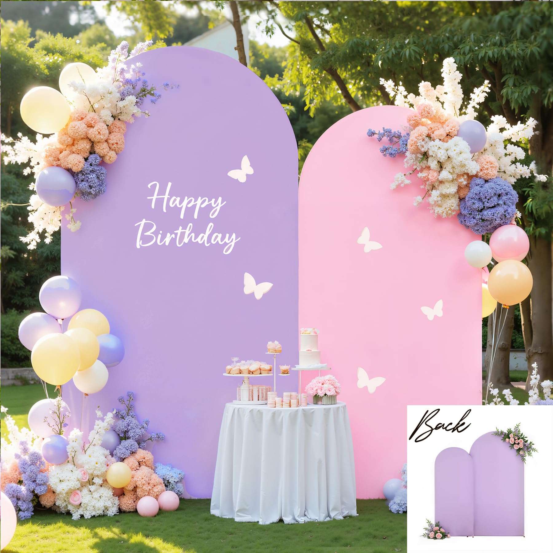 Photo 1 of Purple Pink Arch Backdrop Cover Set of 2 Party Wedding Arch Covers Stretchy Backdrop 7.2FT 6FT Decorations Baby Shower Bridal Shower Photo Birthday Arch Stand Cover Spandex