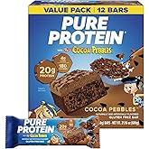 Pure Protein Cocoa PEBBLES&trade; Protein Bars, 20g Protein, Gluten Free, 12 Ct | 4g Sugar, 180 Calories, Low Sugar* High Protein Snack