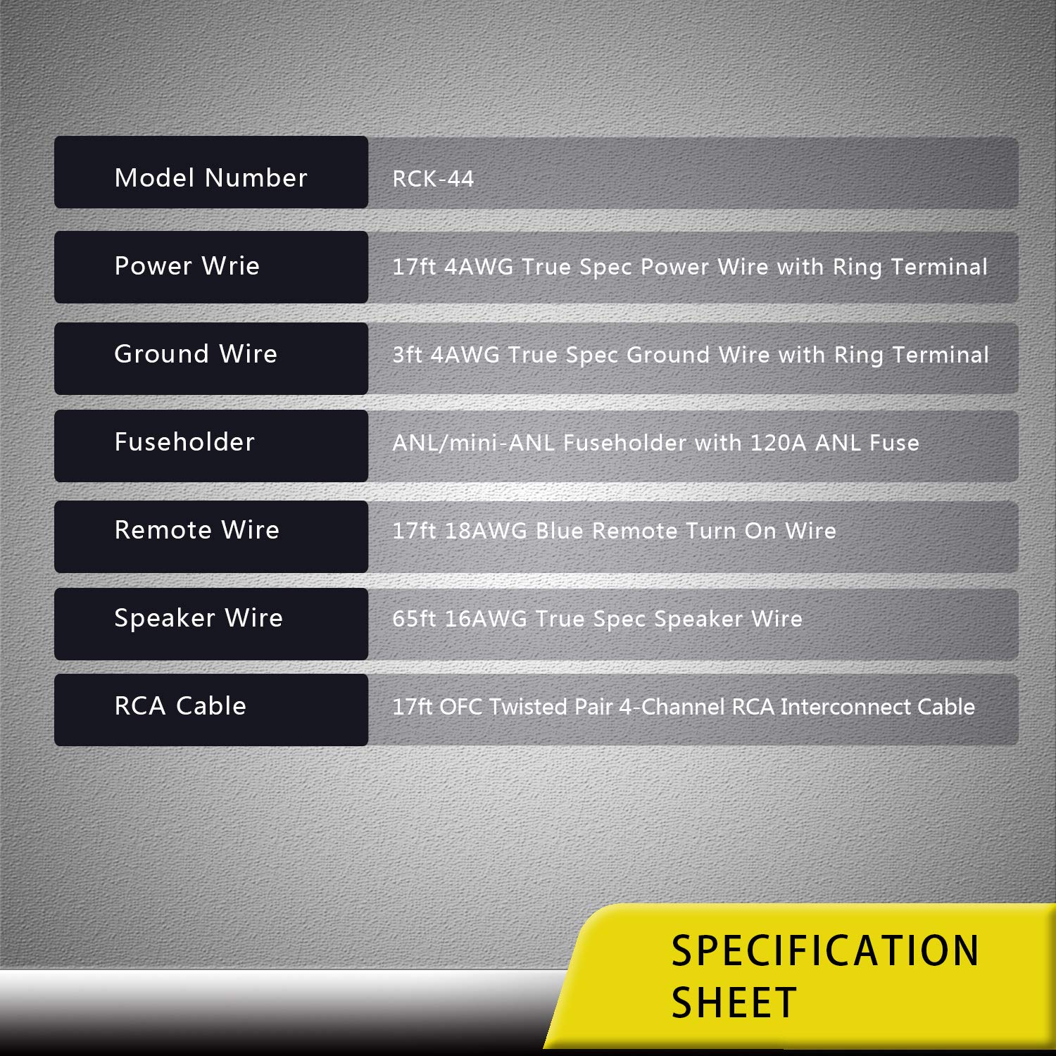 RECOIL RCK44 True 4 Gauge Complete 4-Channel CCA Amplifier Wiring Kits with OFC RCA Cable