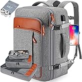 Lumesner Carry on Travel Backpacks, Extra Large 40L Flight Approved Bag for Men & Women,Expandable Suitcase Backpack With 4 Packing Cubes,Water Resistant Luggage Daypack Business Weekender Bag, Grey