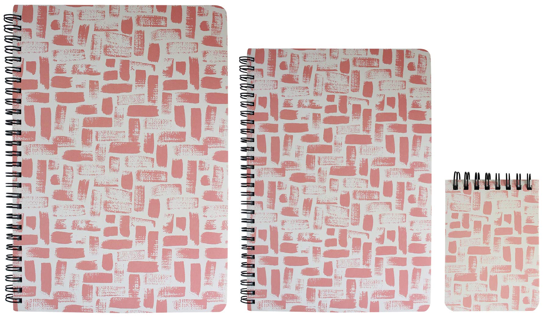 Emartbuy Printed Hard Cover Spiral Exercise Book Diary Notebook Notepad Writing Journal Ruled B5, A5, A7 Size 80 Sheets (160 Pages) - Pink/White, Set of 3