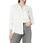 Calvin Klein Womens Split Hem Button Down Shirt with Roll Tab Sleeves