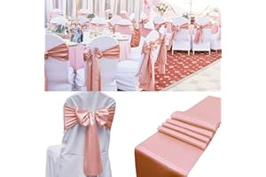 SATULGAU 100 PCS Satin Chair Sashes Decorative Bow Chair Ribbon Bows Chairs Cover Band Back Sashes Ties for Wedding Party Ceremony Reception Events Banquet Restaurant Home Kitchen Decor(7 x108 inch,Rose Gold)