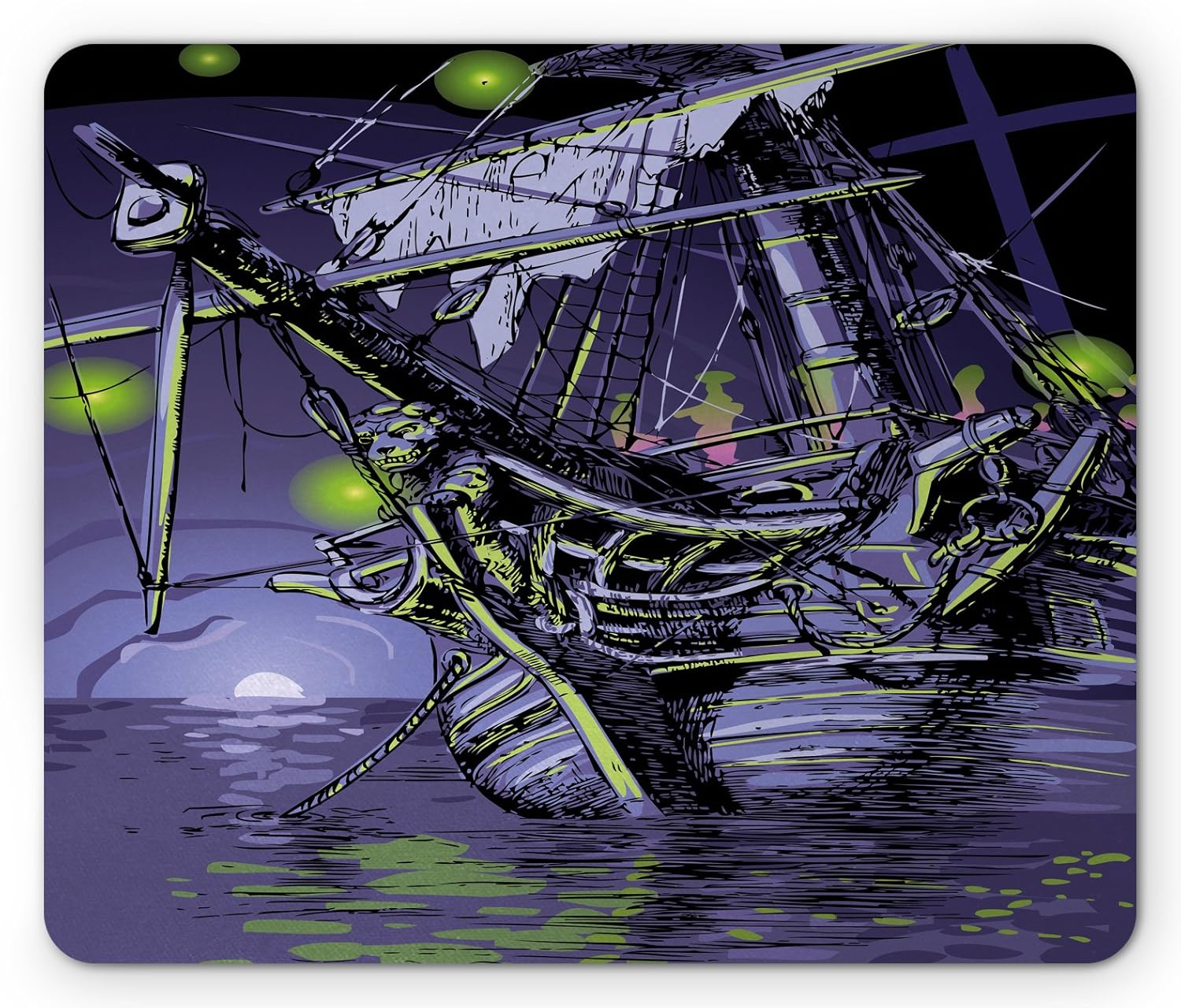 Ambesonne Pirate Ship Mouse Pad Ghost Ship On Fantasy Caribbean Ocean Adventure Island Haunted Vessel Rectangle Non Slip Rubber Mousepad Standard Size Lime Green Amazon In Office Products