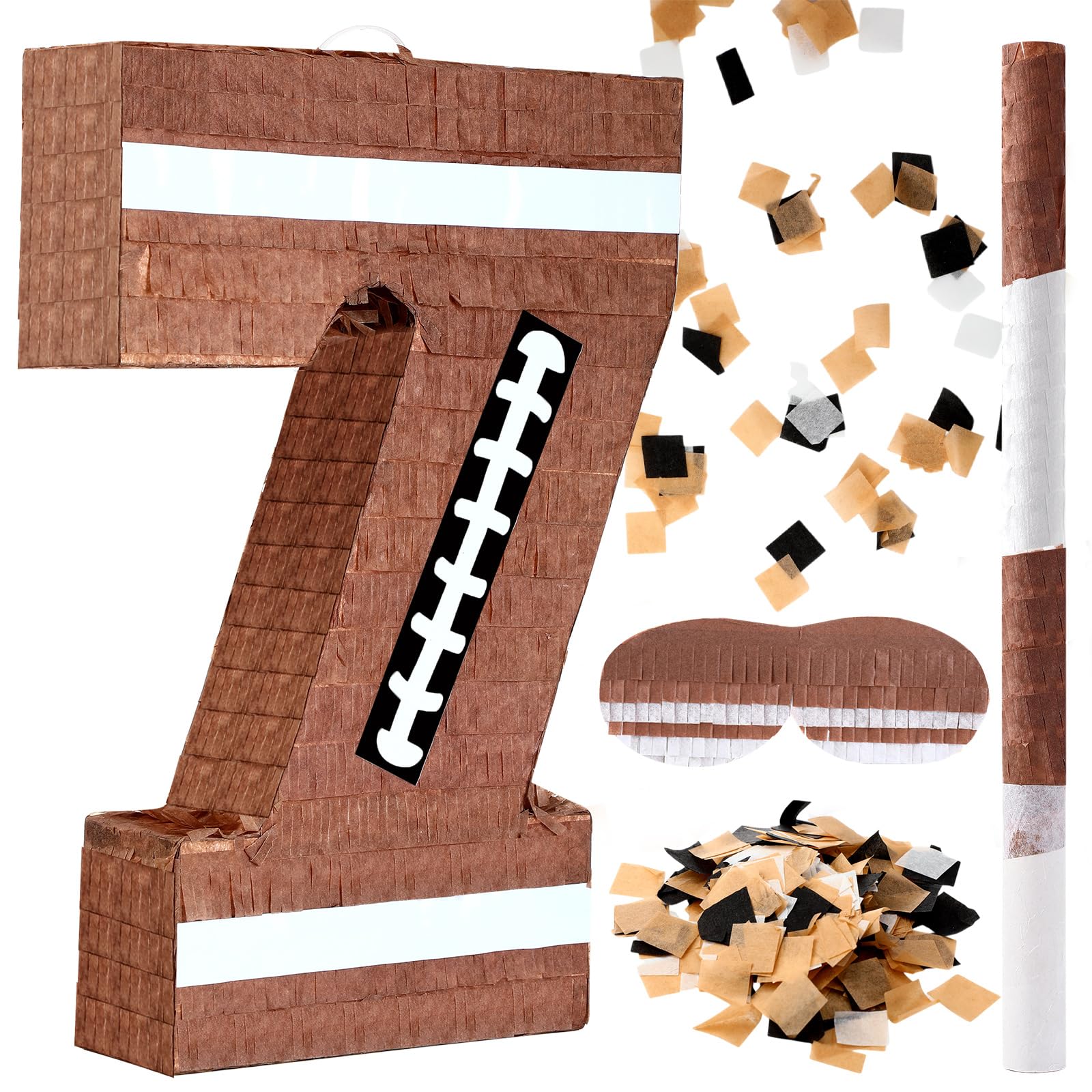 Photo 1 of Poen Number 7 Football Piñata Small Sport Theme Piñata with Bat and Blindfold Confetti for Birthday Party Decoration, 15.7 x 11 x 2.8 Inch
