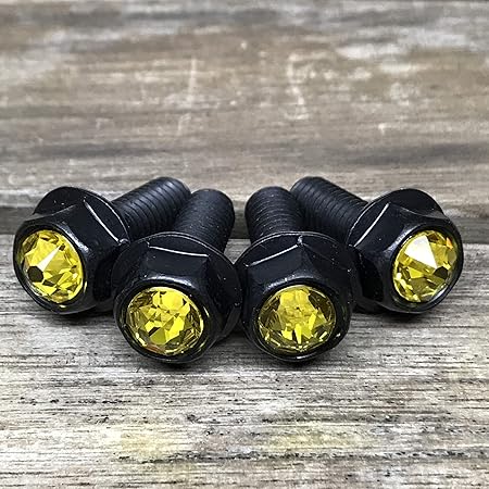 Amazon 黒ステンレス 黄クリスタルガラス 高耐久性 スワロフスキー ナンバーボルト 4本 車 バイク 車 バイク