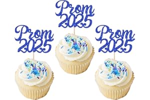 Rsstarxi 24 Pack Prom Cupcake Toppers Glitter Prom 2025 Graduation Cupcake Picks Class of 2025 Cake Decoration for 2025 Graduation College Prom Party Decorations Deep Blue
