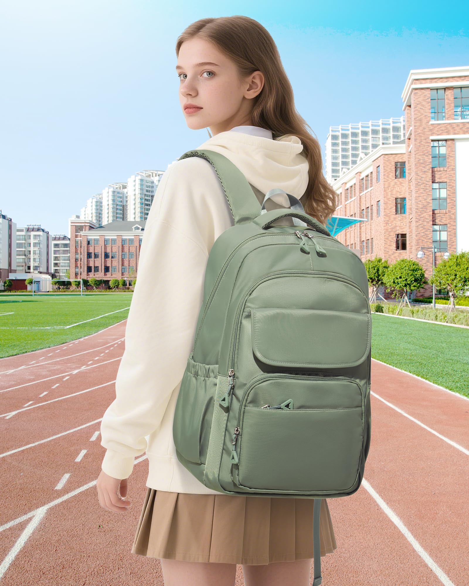 School Backpack for Women Men, Waterproof Backpacks for Girls 15.6 Laptop Multifunction Casual Daypack, Basic College Backpack School Bookbag Mochilas Escolares para Niñas, Green