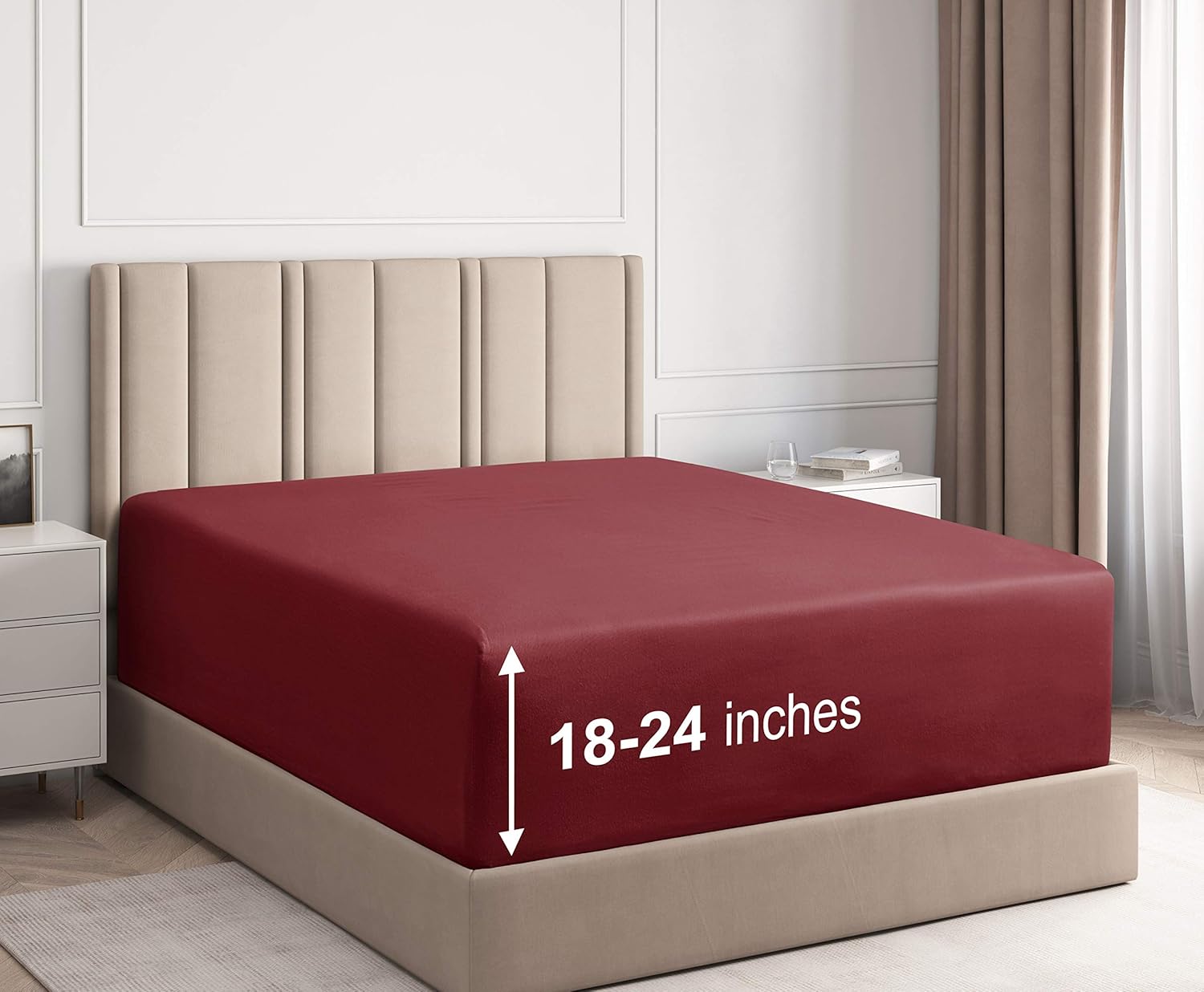 Extra Deep Pocket Fitted Sheet - Single Fitted Sheet Only - Extra Deep Pockets King Size Sheets - Fits 18 In to 24 In Mattress - Extra Deep King Fitted Sheet - Deep Pockets that Actually Fits Mattress: Home & Kitchen