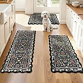 Yamaziot Anti Fatigue Kitchen Rugs Set of 3 - Boho Non Slip Waterproof Kitchen Mats for Floor, Boho Runner Rug for Kitchen Floor, Laundry, Desk, Bar, Office, 17.3"x29"+17.3"x35"+17.3"x47", Black
