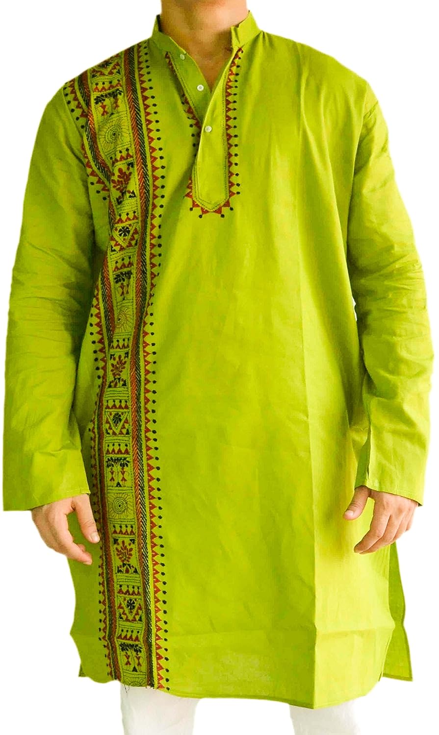 pentacrafts kantha stitch men's kurta,mandarin collar, comfort cotton,color: alien armpit
