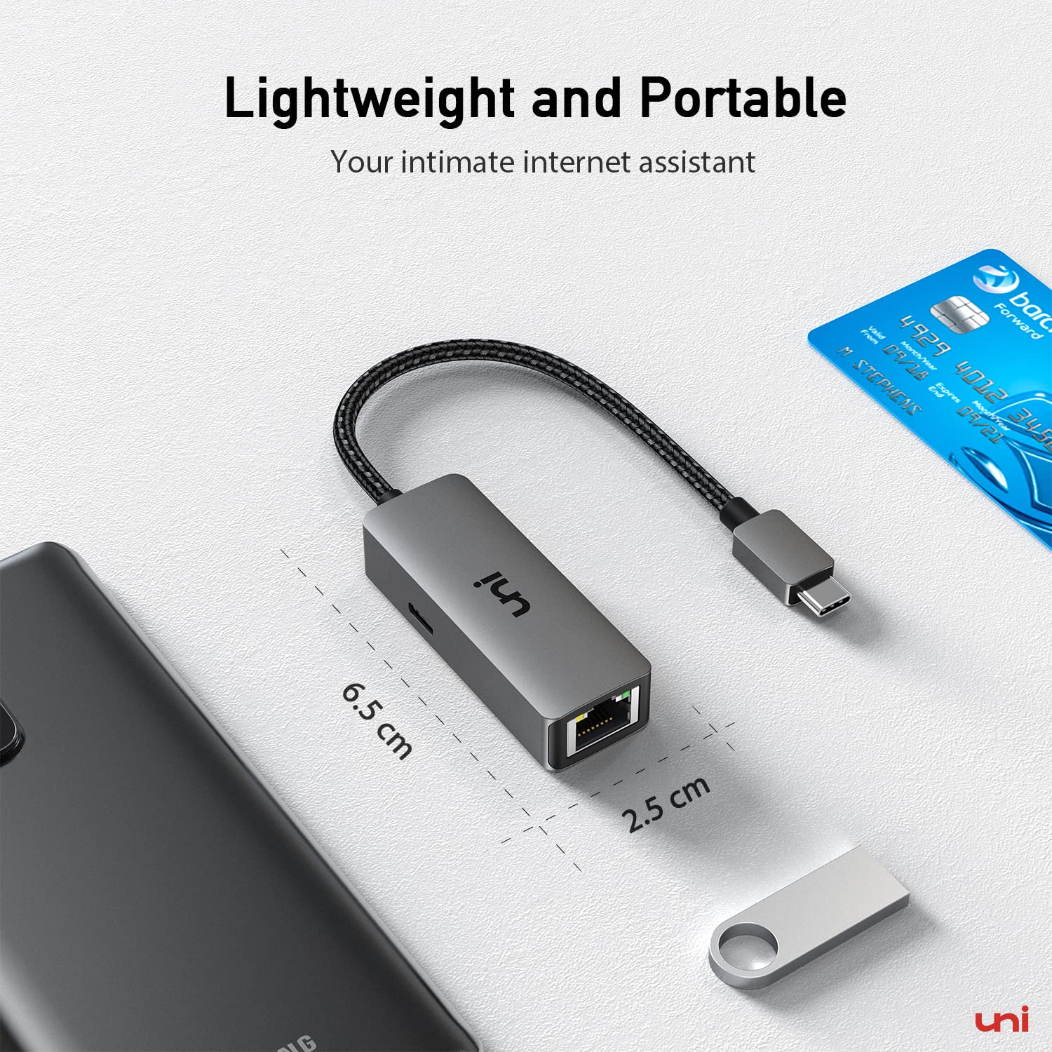 Uni Usb C To Ethernet Adapter With 100W Charging Port - 1Gbps Ethernet To Usb C - Gigabit Rj45 Lan Network Adapter For Laptop, Macbook Pro/Air, Dell Xps - View 7