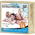 Utopia Bedding Waterproof Mattress Protector Twin Size (Pack of 14), Premium Terry Mattress Cover 200 GSM, Breathable, Fitted Style with Stretchable Pockets (Beige)