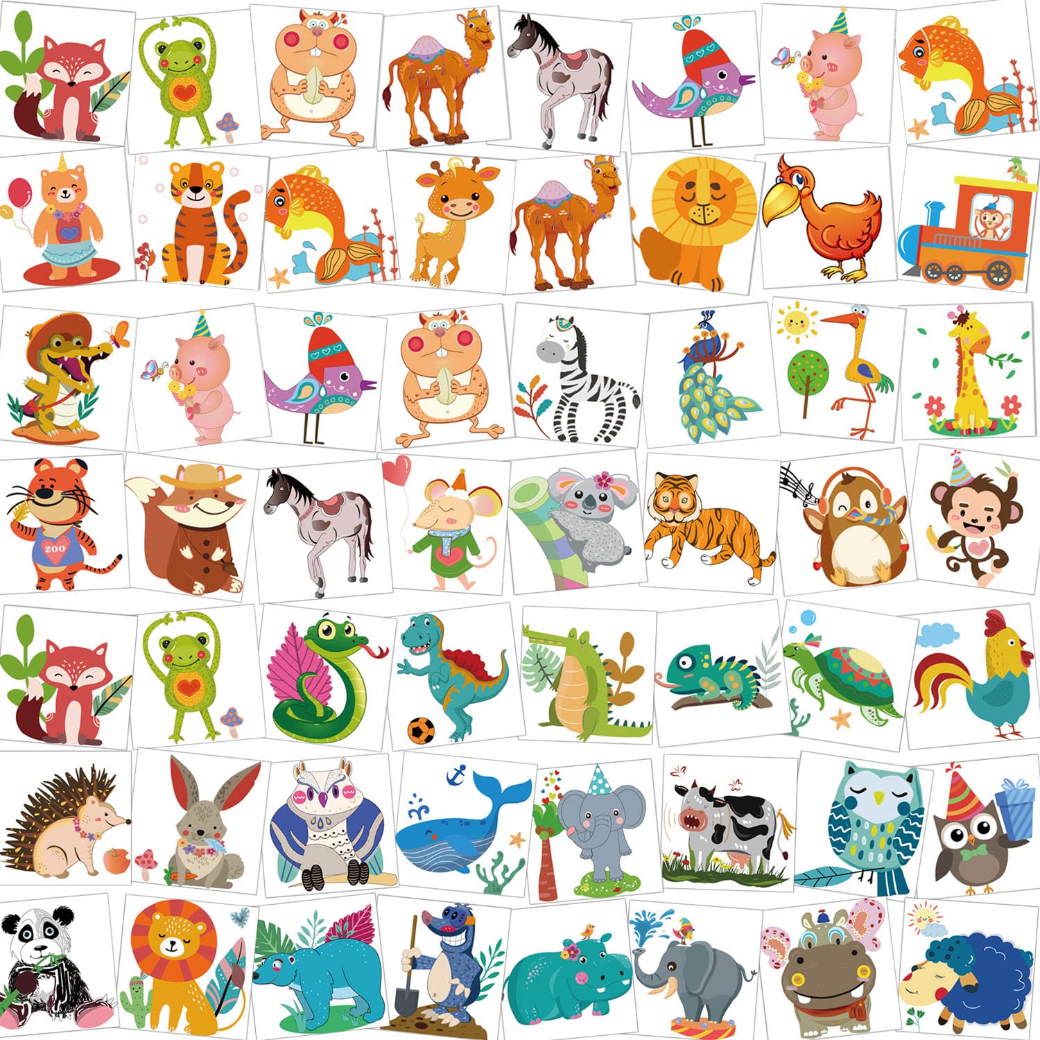 HOWAF 96pcs Animal Temporary Tattoos for Kids, Dinosaur Giraffe Elephant Zebra Lion Panda Monkey Animal Tattoo Sticker for Children Animal Birthday Party Favors Supplies Kids Party Bag Filler Gift