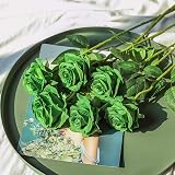 Veryhome 10 Pcs Artificial Roses Silk Flowers Single Stem Bridal Bouquets Dark view 2