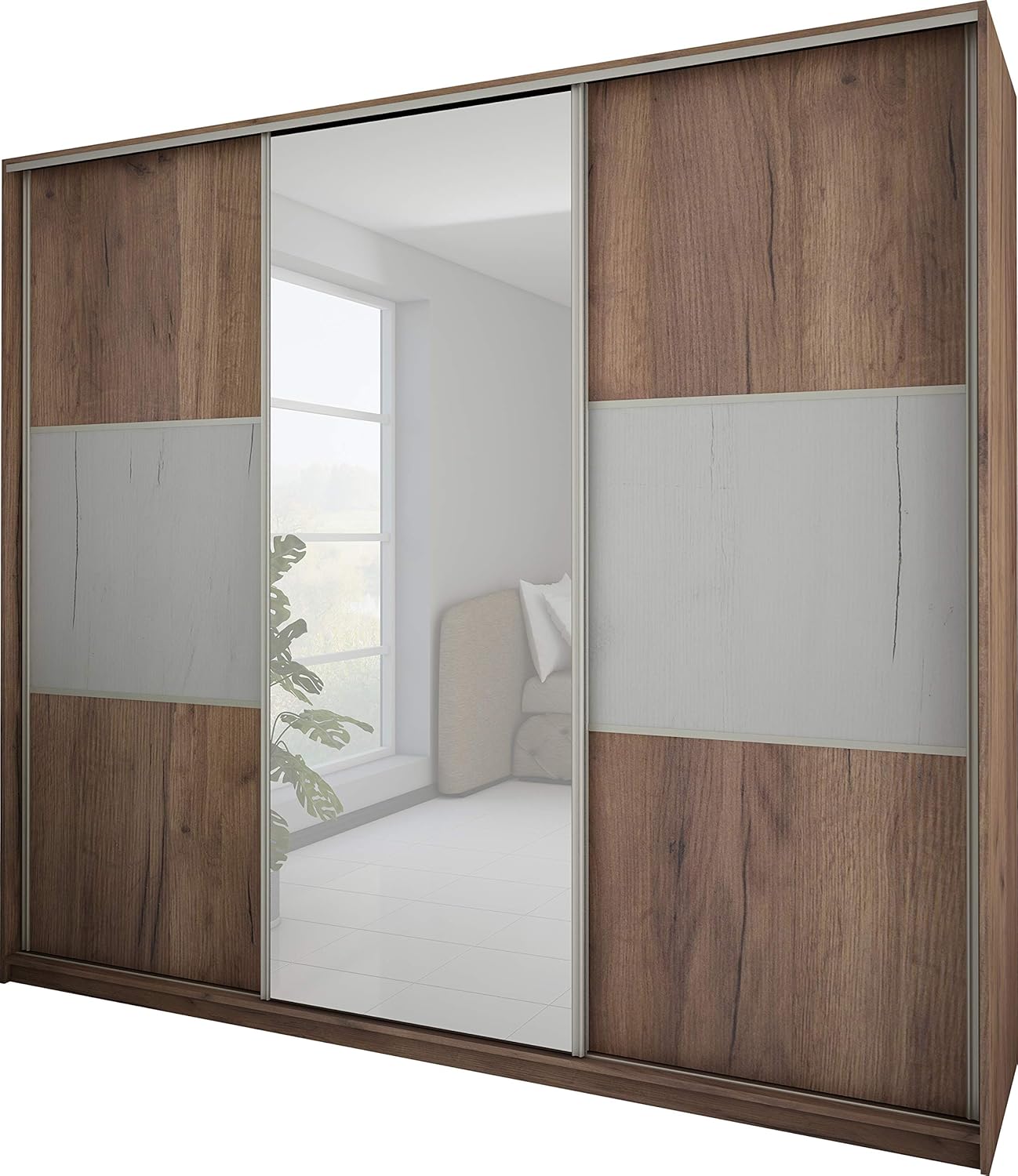 3 Sliding Door Mirrored Wardrobe Width 240cm, Height 216cm, Depth