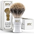 BRV MEN Pure Badger Shaving Brush LARGE (24mm knots) - Heavy Resin Handle - Use with Double-Edge Safety Razor, Straight Razor and Shaving Bowl - White
