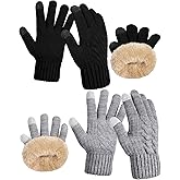 Shihanee 2 Pairs Winter Fleece Lined Gloves for Men Warm Thick Gloves with Touchscreen for Cold Weather Thermal Supplies