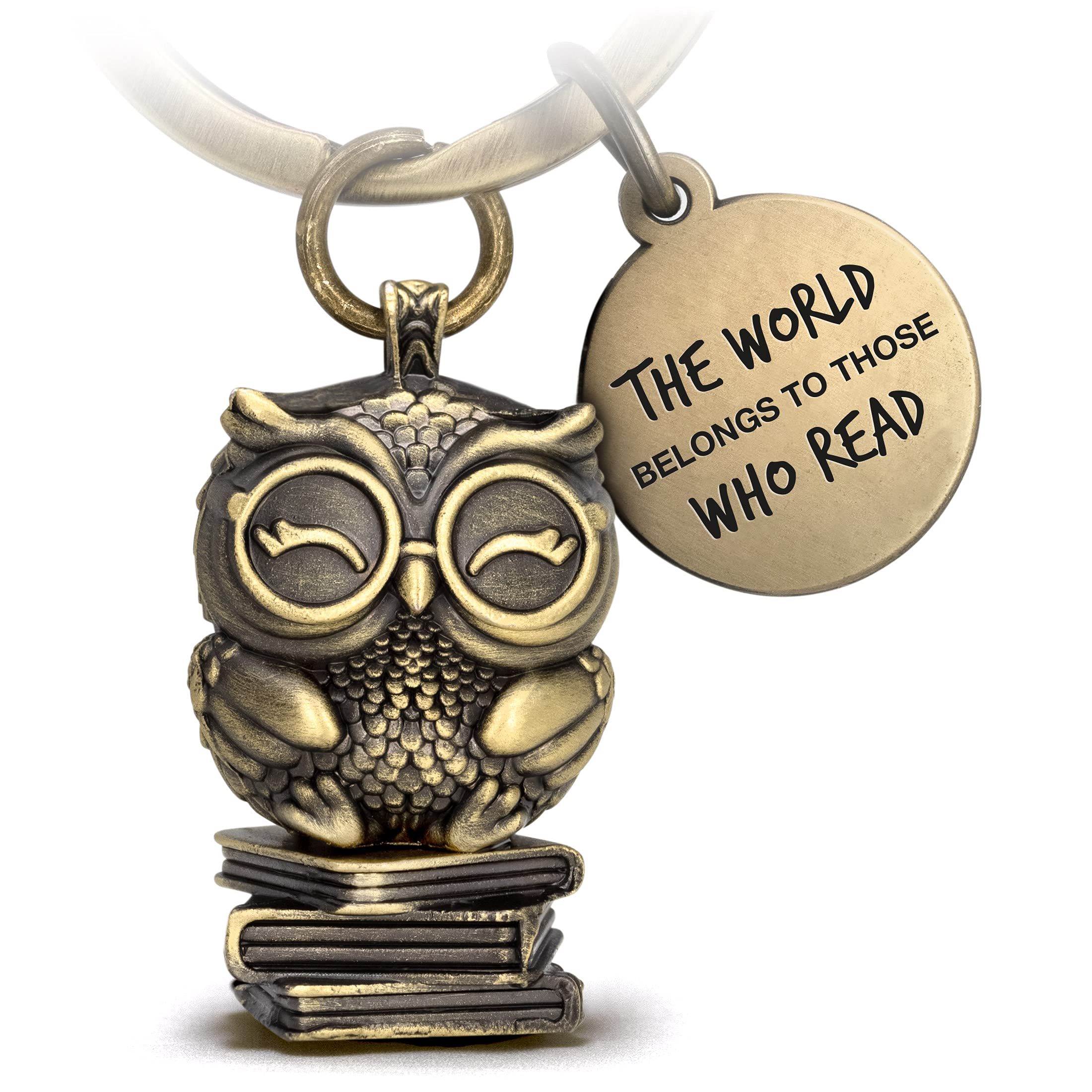 FABACH Owl Keyring Bookhouse Owl with Engraving – Reading Gifts for Book Lovers – Cute Keyring Owl for Viel Readers – Bookworm Gift Readers Gifts, Antique bronze, S — image 1