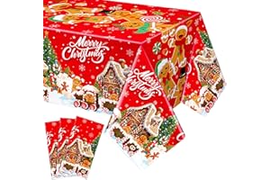 Tenceur 3 Pcs Christmas Gingerbread Tablecloth 54x108 Inch Plastic Gingerbread Tablecovers Disposable Red Tablecloth for Christmas Winter Holiday New Year Birthday Party Supplies Decor