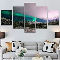 SIGNWIN 5 Panel Canvas Wall Art Astronomy & Space Contemporary Cosmic Dramatic Green Group Photography Realism Ultra for Home Decorations Ready to Hang - 60