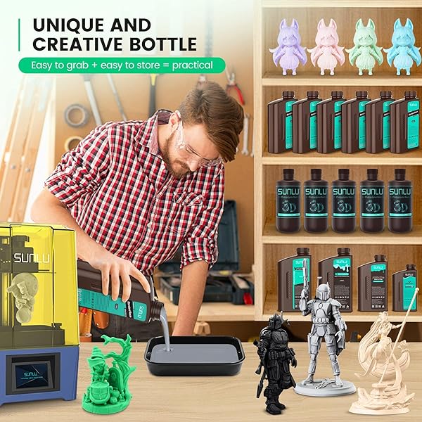 SUNLU 3D PRINTER RESIN 4KG, FAST CURING STANDARD 3D RESIN FOR MOST RESIN 3D PRINTERS, 395 TO 405NM UV CURING 3D PRINTING LIQUID PHOTOPOLYMER RESIN, LOW SHRINKAGE AND HIGH PRECISION, 4000G, GREY