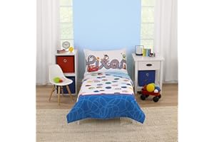 NOJO Disney Choose Happy Pixar Friends Multi-Colored 4 Piece Toddler Bed Set - Comforter, Fitted Bottom Sheet, Flat Top Sheet, and Reversible Pillowcase
